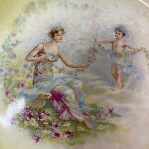 Antique French Porcelain Bowl With Cherub & Lady Design 10 Diameter Collectible